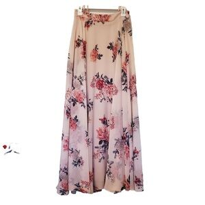 Windsor Ladies Long Maxi Skirt Floral Sheer Lined Peach Size 7 Elegant Formal